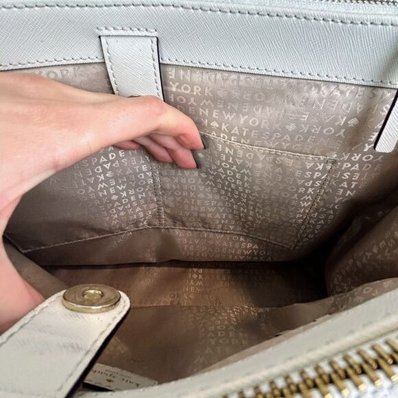 Kate Spade Charlotte Street Reena Tote Shoulder Bag Cream Crosshatch Leather - Picture 8 of 16